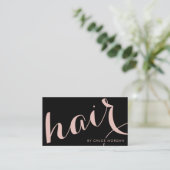 モダン美容師スクリプトブラックおよびバラ金ゴールド 名刺 (スタンド正面)