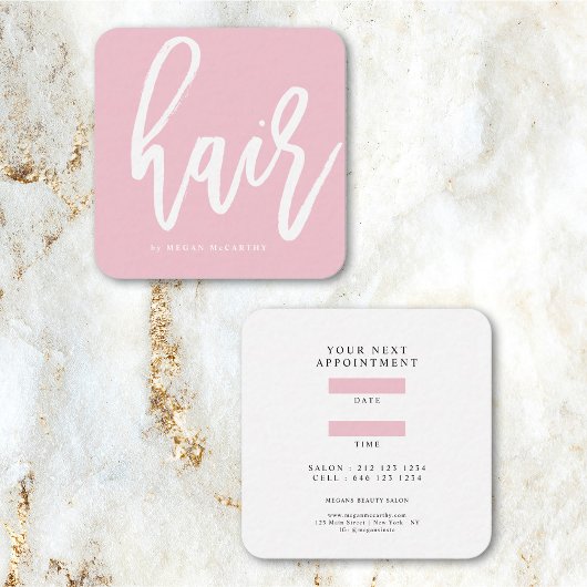 モダン美容師スクリプト赤面ピンクアポイントメント スクエア名刺