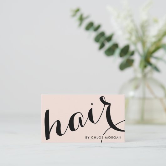 モダン美容師スクリプト赤面ピンク 名刺 (スタンド正面)