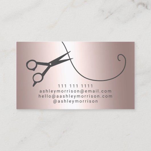 モダン美容師バラ金ゴールド金属鋏 名刺 (裏面)