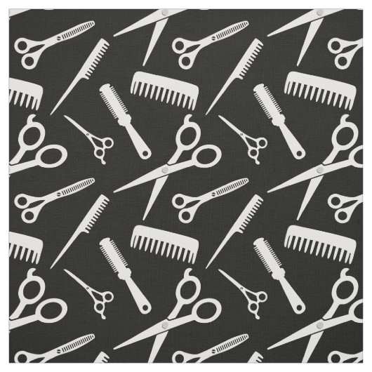 モダン美容師パターン白黒 ファブリック (見本)