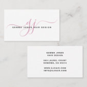 モダン美容師ピンクスクリプトモノグラムホワイト 名刺 (正面/裏面)