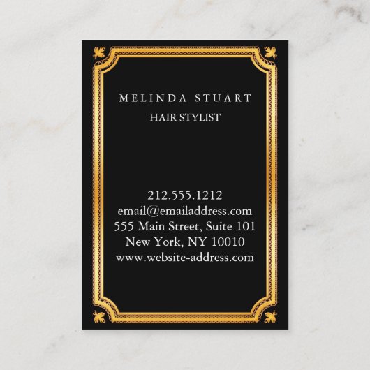 モダン美容師フェイク金ゴールドはさみブラック 名刺 (裏面)
