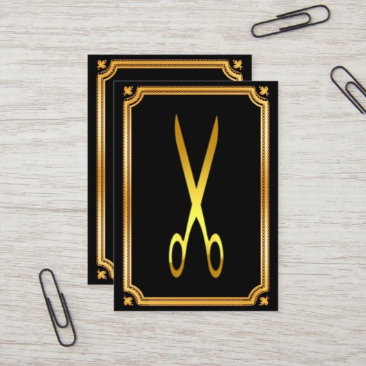 モダン美容師フェイク金ゴールドはさみブラック 名刺 (正面/裏面インサイチュ)