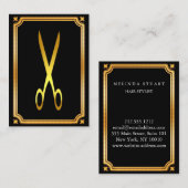 モダン美容師フェイク金ゴールドはさみブラック 名刺 (正面/裏面)