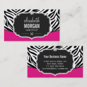 モダン美容師ブラックピンクゼブラプリントダイヤモンド 名刺 (正面/裏面)