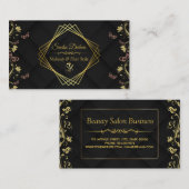 モダン美容師ブラックフローラ金ゴールド美しいサロン 名刺 (正面/裏面)