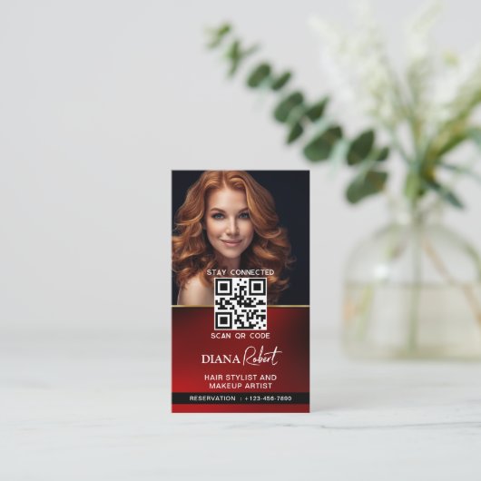 モダン美容師メイクアップアーティスト美しいサロンqr 名刺 (スタンド正面)