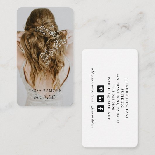モダン美容師写真結婚のヘアつる植物 名刺 (正面/裏面)