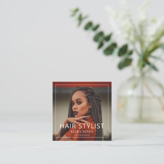 モダン美容師写真 スクエア名刺 (スタンド正面)