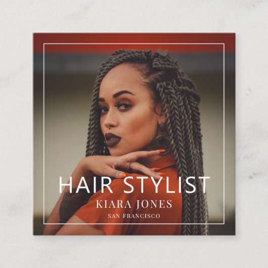 モダン美容師写真 スクエア名刺 (正面)