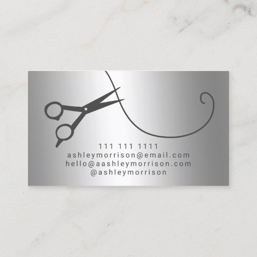 モダン美容師銀の金属鋏 名刺 (裏面)