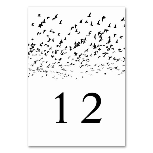 モダン羽毛の白と黒の結婚鳥 テーブルナンバー (正面)