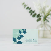 モダン自然の葉離れのミントティール(緑がかった色) 名刺 (スタンド正面)