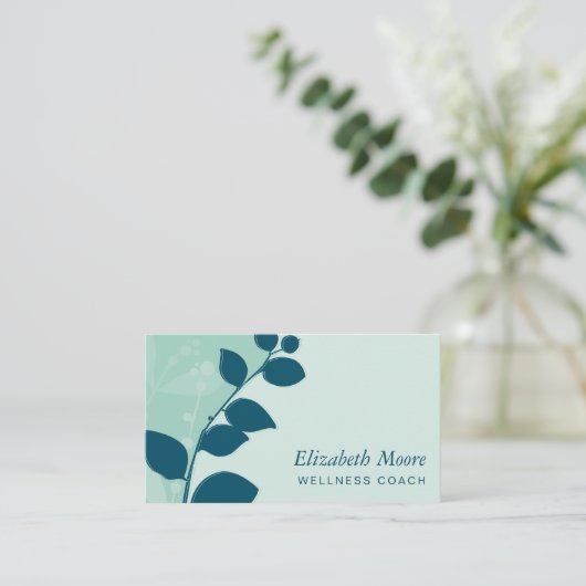 モダン自然の葉離れのミントティール（緑がかった色） 名刺 (スタンド正面)