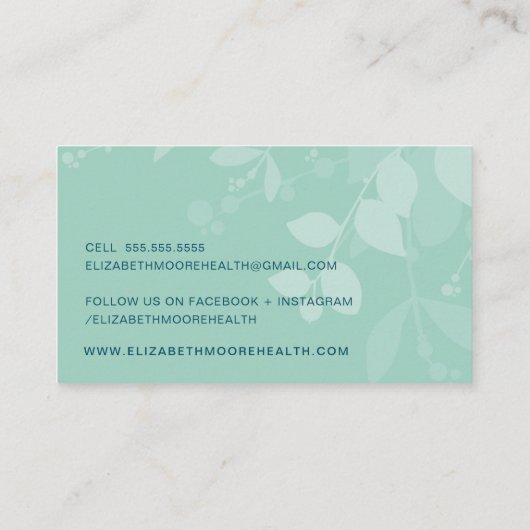 モダン自然の葉離れのミントティール(緑がかった色) 名刺 (裏面)