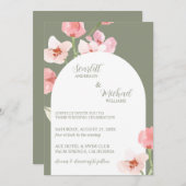 モダン自然エレガント水カラーフローラアーチ 招待状 (正面/裏面)