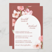 モダン自然エレガント水カラーフローラアーチ 招待状 (正面/裏面)