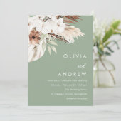 モダン自然セージ結婚ボホ 招待状 (スタンド正面)