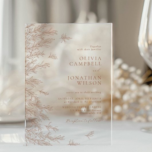 モダン自然テラコッタボー離れホ結婚ズ アクリル招待状