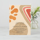 モダン自然トーンの形状がオレンジ結婚色 招待状 (スタンド正面)