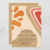 モダン自然トーンの形状がオレンジ結婚色 招待状 (正面/裏面)