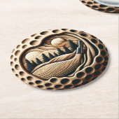 モダン自然要素を持つゴルフアート ラウンドペーパーコースター (アングル)