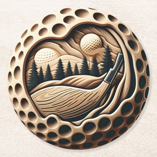 モダン自然要素を持つゴルフアート ラウンドペーパーコースター (正面)