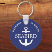 モダン航海のいかりボート名ホワイトブルー キーホルダー (正面)