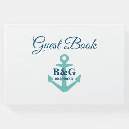 モダン航海のいかり結婚モノグラム ゲストブック