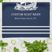 モダン航海のカスタム船の名称と船のロゴ キッチンタオル (折り畳み)