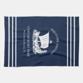 モダン航海のカスタム船の名称と船のロゴ キッチンタオル (横)