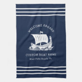 モダン航海のカスタム船の名称と船のロゴ キッチンタオル (縦)