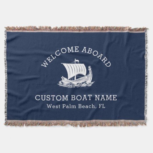 モダン航海のカスタム船の名称と船のロゴ スローブランケット (正面)
