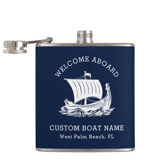 モダン航海のカスタム船の名称と船のロゴ フラスク (オープン)