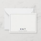 モダン航海のシンプルネイビーブルーカップルモノグラム ノートカード (正面)