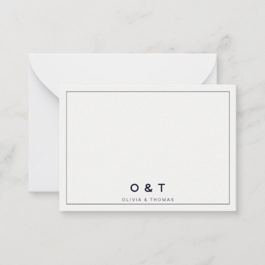 モダン航海のシンプルネイビーブルーカップルモノグラム ノートカード (正面)