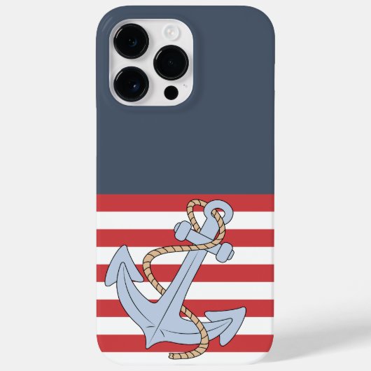 モダン航海のストライプのいかり青と赤かわいい Case-Mate iPhoneケース (裏面)