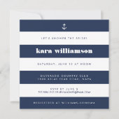 モダン航海のストライプネイビー&ホワイトブライダルシャワー 招待状 (正面)