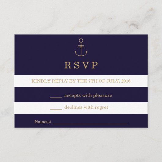 モダン航海のストライプ婚式RSVPカード 出欠カード (正面)