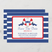 モダン航海のハートブイ日付の保存 招待状 (正面/裏面)