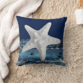 モダン航海のビーチネイビーブルースターフィッシュ クッション (ブランケット)