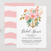 モダン航海のフローラいかりブライダルシャワー 招待状 (正面/裏面)