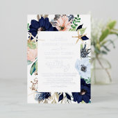 モダン航海のフローラ |シルバーフォイル結婚ネイビー 箔招待状 (立ち正面)