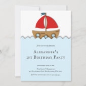 モダン航海の帆船ボーイファースト誕生日 招待状 (正面)