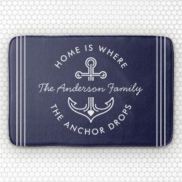 モダン航海の引用文カスタムファミリー名ネイビーブルー バスマット