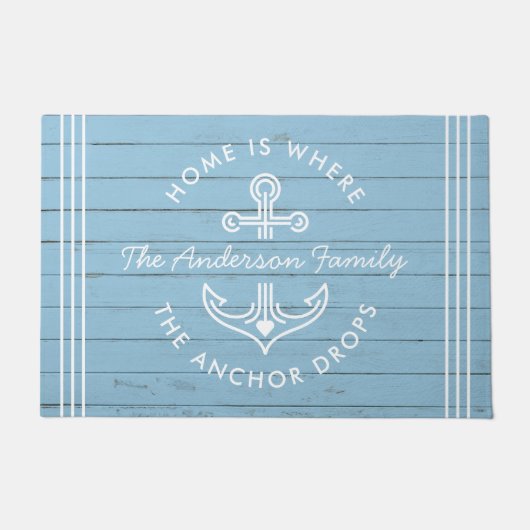 モダン航海の引用文カスタムファミリー名流木 ドアマット (正面)