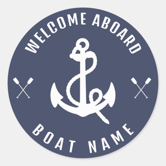 モダン航海の歓迎ボート名いかり ラウンドシール (正面)