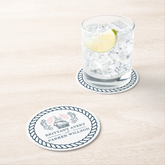 モダン航海の結婚パーソナライズされたs ラウンドペーパーコースター (インサイチュ)