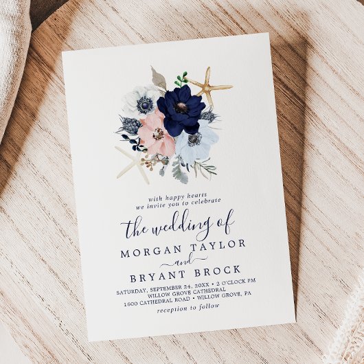 モダン航海の |フローラストライプの結婚s 招待状